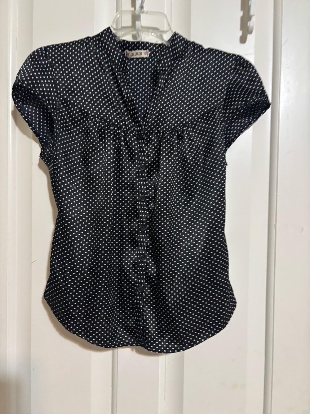 White House Black Market Black & White Polka Dot Button-Front Blouse
